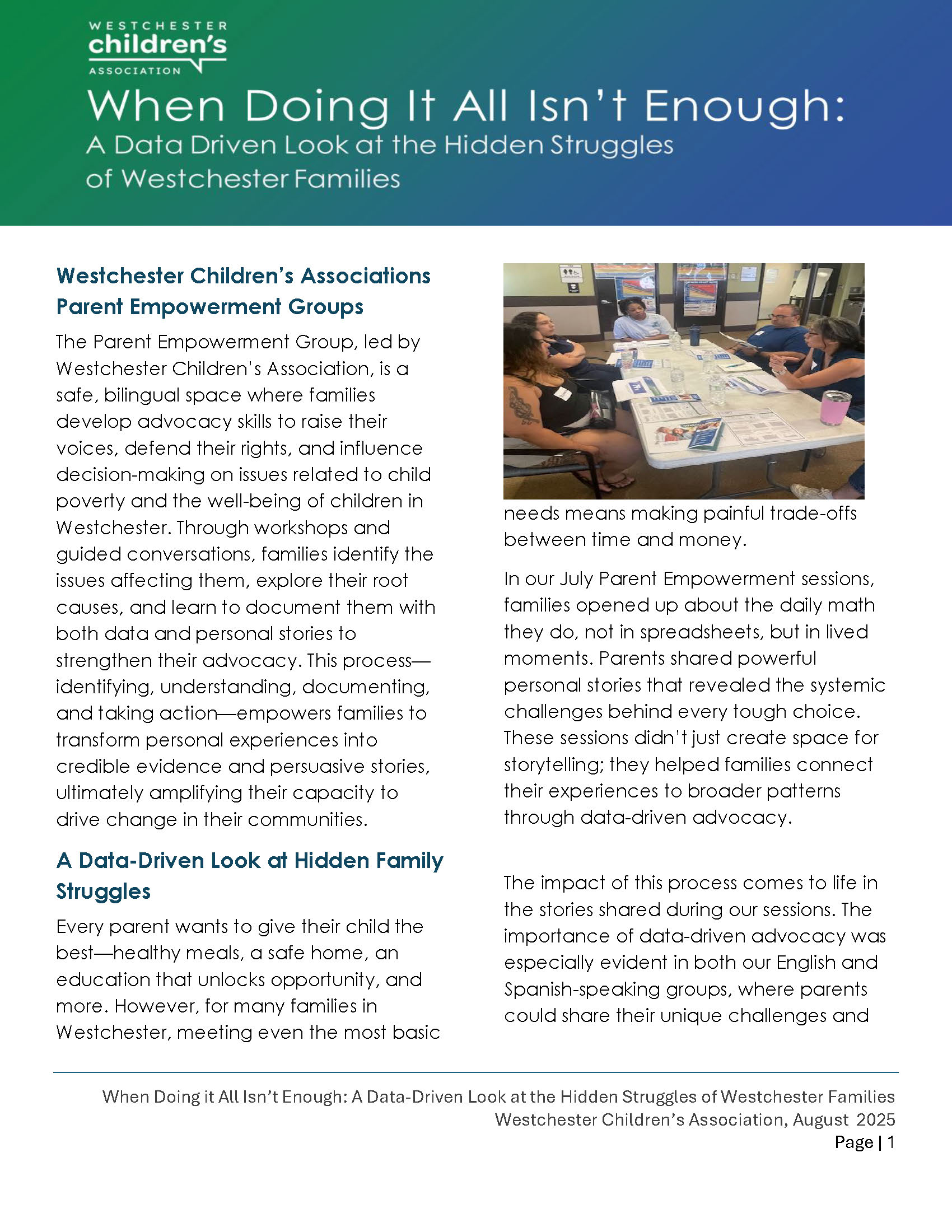 WCA. Westchester Children's Association. Parent Empowerment report